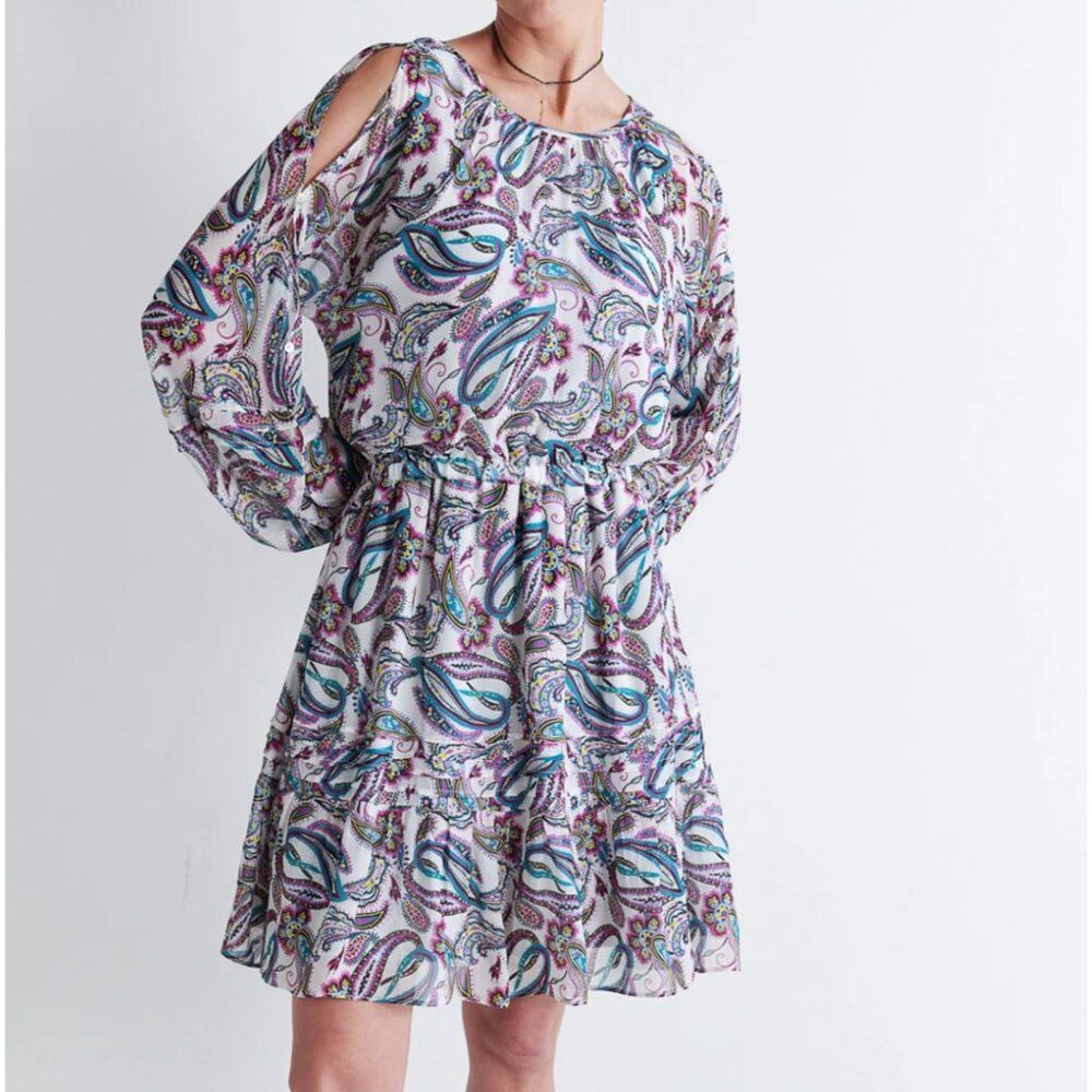 Ruti Reflection Dress Womens S/M Cutout Arm Detail Tiered Flowy Boho Semi Sheer